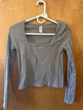 90 Degree By Reflex Gray Ribbed Square Neck Long Sleeve Top